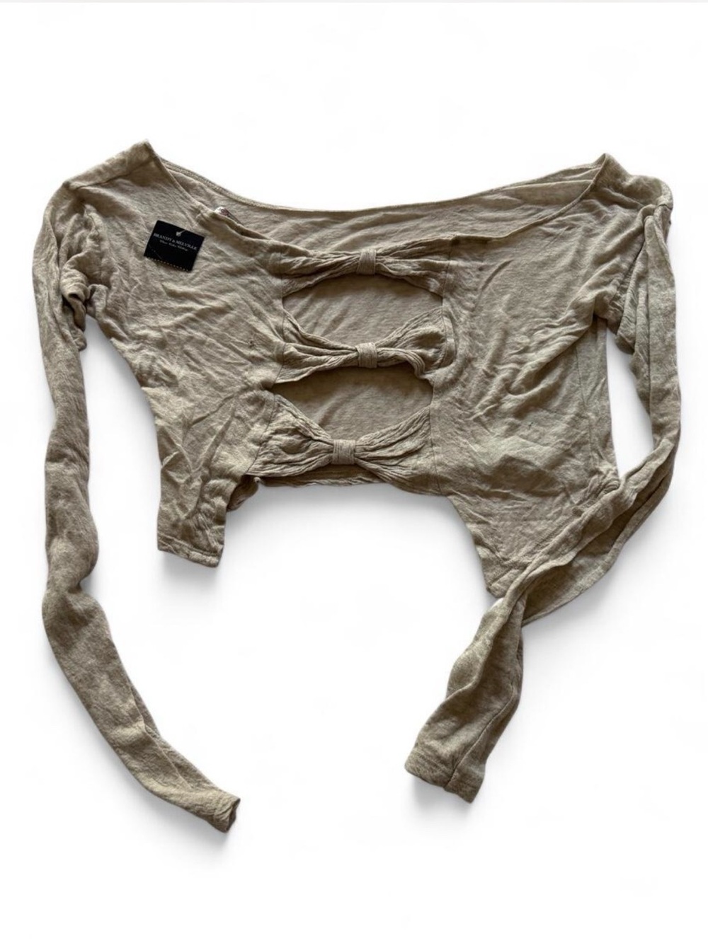 NWT Brandy Melville Cream Long Sleeve Crop Top with Cut Out Detail | One Size